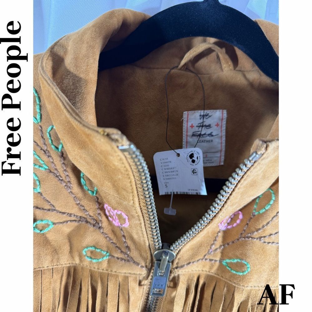 Free People Wila Western Suede Bomber Jacket in Whiskey Small NWT - Picture 6 of 8
